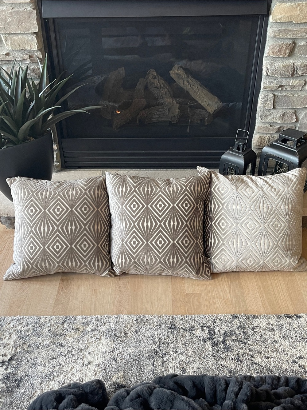 Geometric Diamond Neutral Throw Pillow - Set of 3